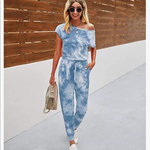 New with tags pretty blue & white jumpsuit.